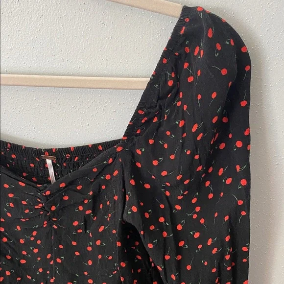 Free People Black Blouse with Red Cherries - Picture 5 of 16